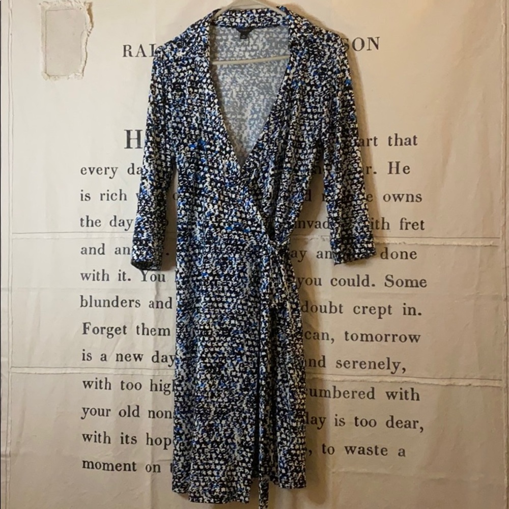 Ann Taylor Black, White & Blue Wrap Dress